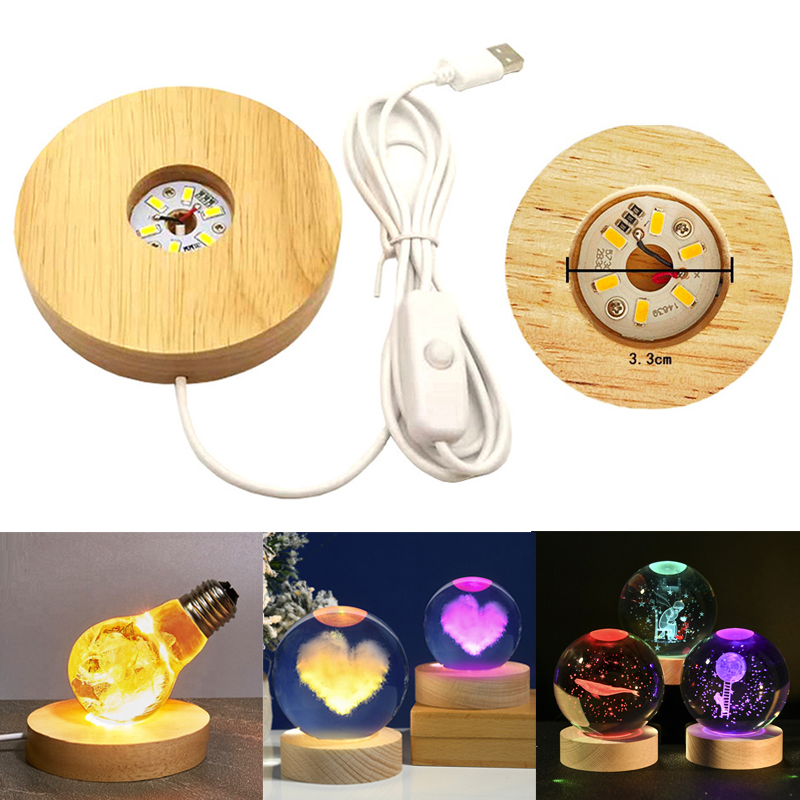 Resin Art With Wood - 樹脂アートディスプレイラウンドウッドカラフルな LED ライト木製ナイトランプベーススタンド DIY エポキシ樹脂モールドディスプレイベース家の装飾