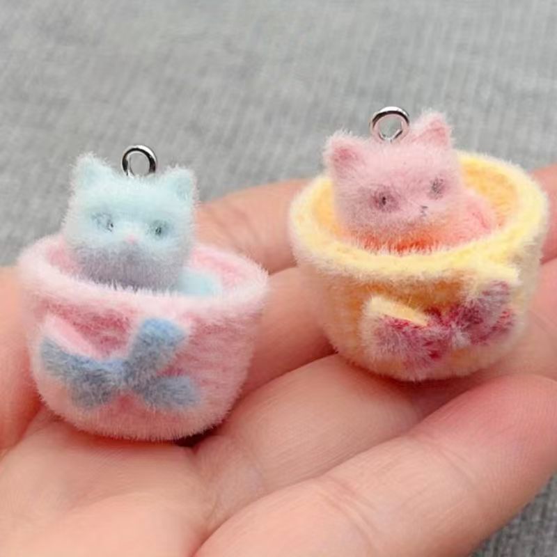 Resin Art For Sale - 4個入り3Dぬいぐるみ樹脂製猫ペンダント、DIYジュエリー製作イヤリング、キーホルダー、アクセサリー
