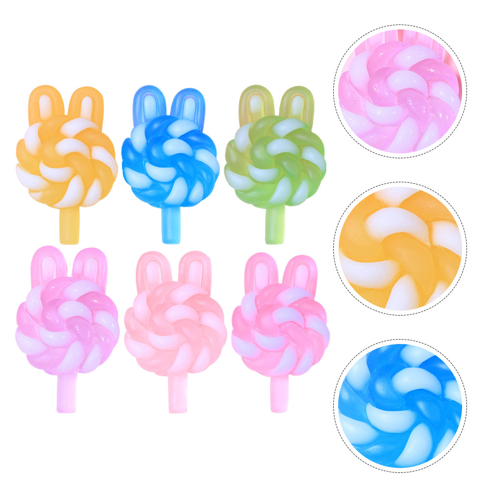 Resin Art And Craft - 24 個のかわいい漫画ロリポップチャームウサギの形をした光るプラスチック樹脂ペンダント DIY クラフトジュエリー用品キーホルダーネックレス用