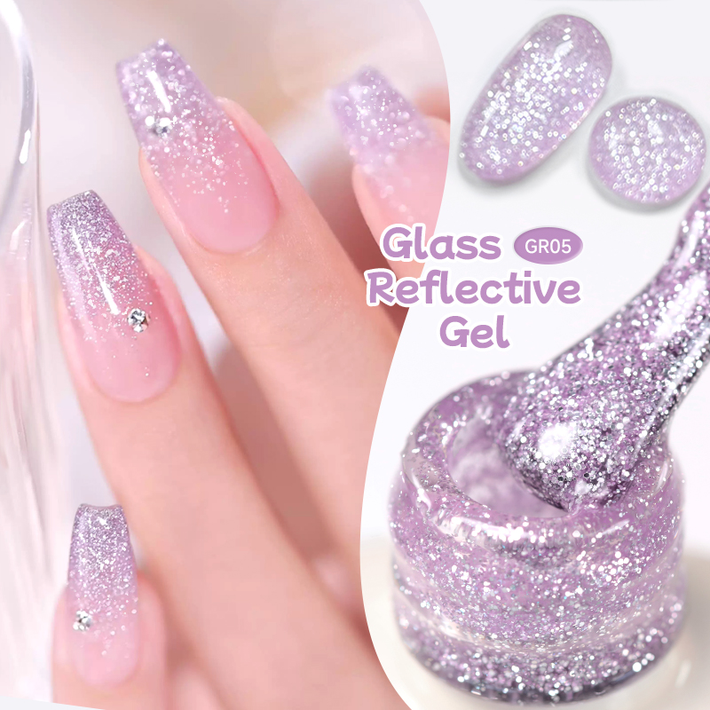 Resin Art Purple - UR SUGAR 15ml グリッターパープルネイルジェルポリッシュ ガラス反射セミパーマネントジェル フラッシュエフェクト