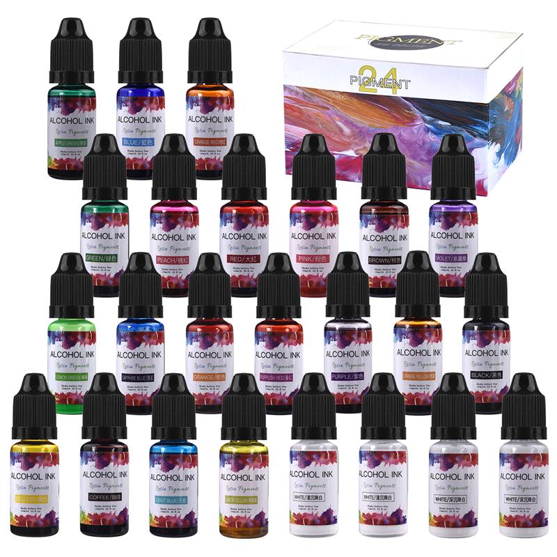 Resin Art Alcohol Ink - エポキシ樹脂,24色/バッチ,10ml,アート,液体,注入,冷凍,職人技
