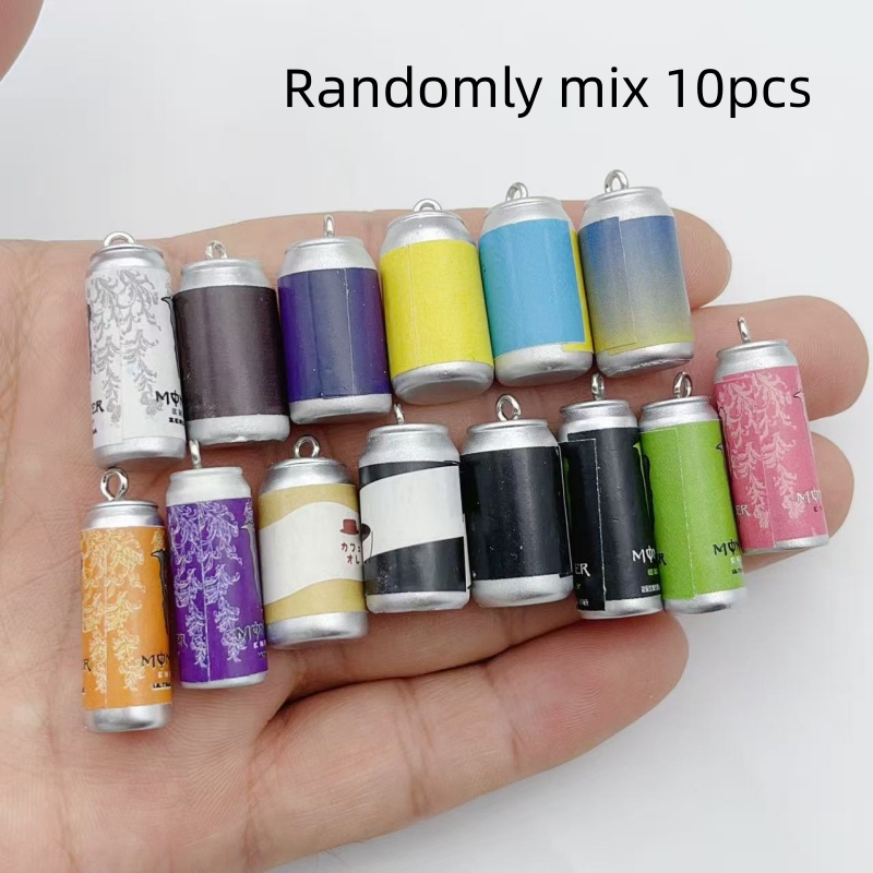 Resin Art For Sale - 10個入り ミニチュア シミュレーション飲料缶 レジンチャーム カラフルな模造ドリンクボトルペンダント DIY