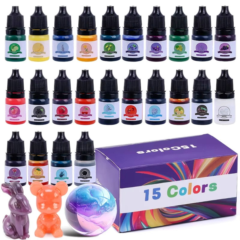 Resin Art Kit For Beginners - エポキシ樹脂カラー顔料 24 鮮やかな色 液体エポキシ顔料 高濃度半透明樹脂染料 アート