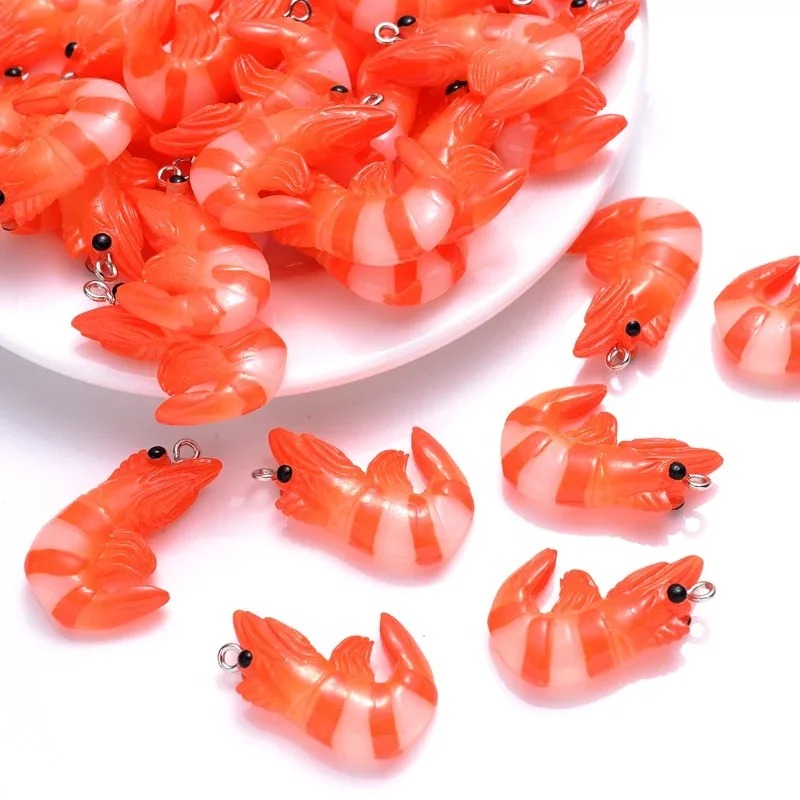 Resin Art For Sale - 10 個アクリル樹脂漫画シーフードチャーム 3D 模擬ロブスターシュリンプペンダント DIY ジュエリー作成アクセサリーネックレス用
