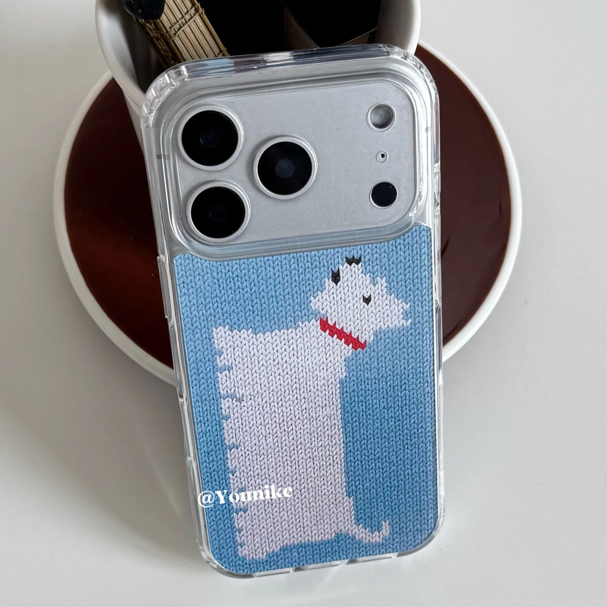 Resin Art Phone Case - 韓国風ニットプリントウェスタンハイランドドッグ可愛いスマホケース iPhone 17 16 15 14