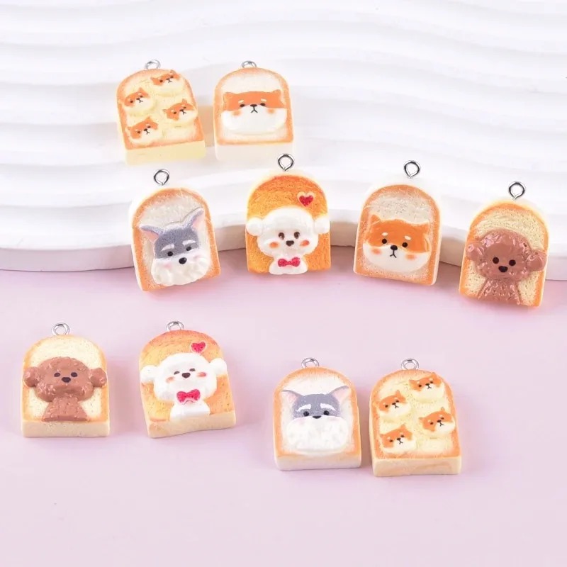 Resin Art And Craft - 10 個かわいいトースト犬樹脂ペンダント漫画動物チャーム DIY クラフト用品イヤリングキーホルダーファッションジュエリー装飾