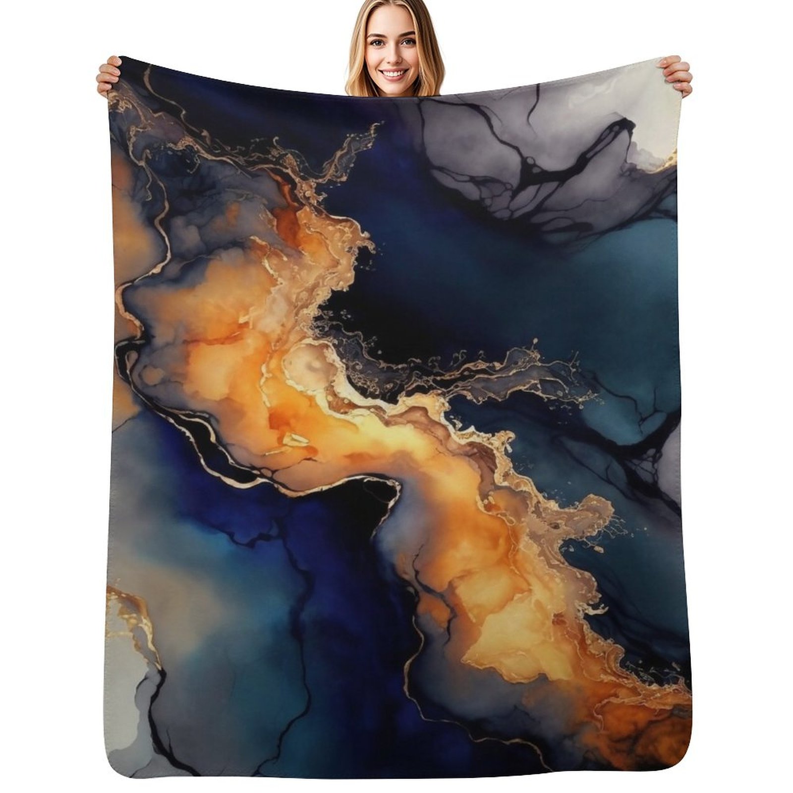 Resin Art Alcohol Ink - 火山の波 - 抽象的なアルコールインク樹脂アートスローブランケット、読書やテレビ視聴に最適な柔らかく快適なブランケット