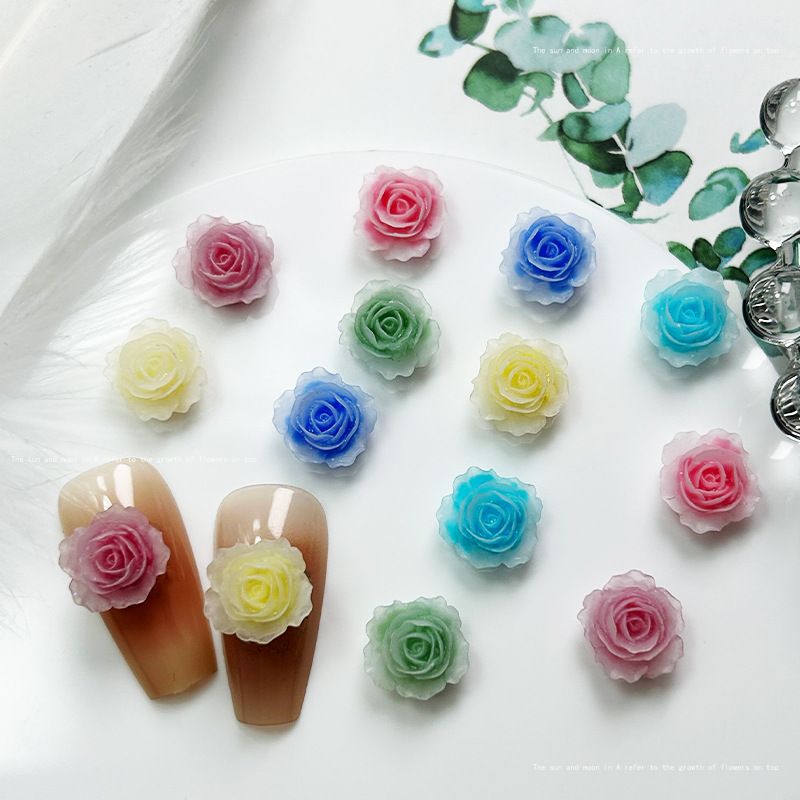 Resin Art Rose Petals - カワイイローズレジンネイルチャーム、カメリア、ペタルデザイン、ネイルラインストーンデコレーション、DIYジュエリーアクセサリー、絶妙、10個