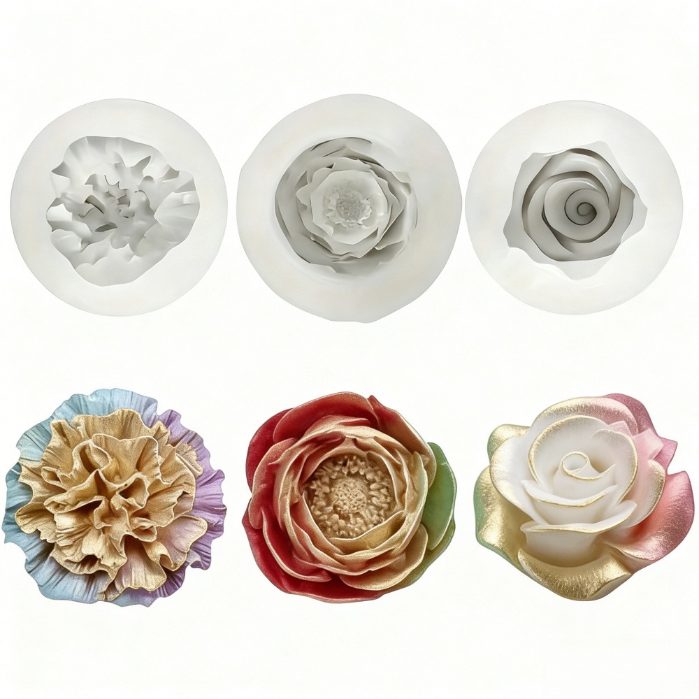 Resin Art Rose Petals - バラ、牡丹、カーネーション用の3ピースシリコンモールド、キャンドル、石鹸、粘土工芸品に最適、手工芸品、家の装飾、結婚式、誕生日、バレンタインデー、感謝祭のギフトに最適 - キャンドル作りの材料、レジンアート、繊細な花びら、工芸愛好家向けに特別に設計された複雑な型、精巧な型のディテール | 詳細な花びらの質感
