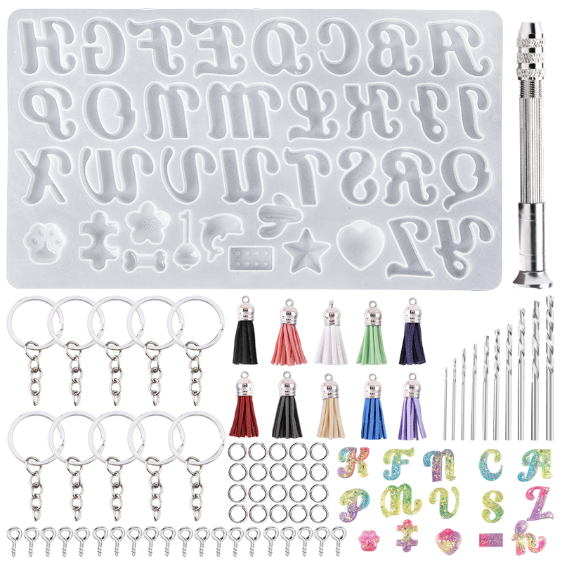 Resin Art Kit For Beginners - アルファベットキーホルダー金型アルファベット樹脂シリコーン金型樹脂レターナンバー金型 DIY キーホルダージュエリーペンダント作成用