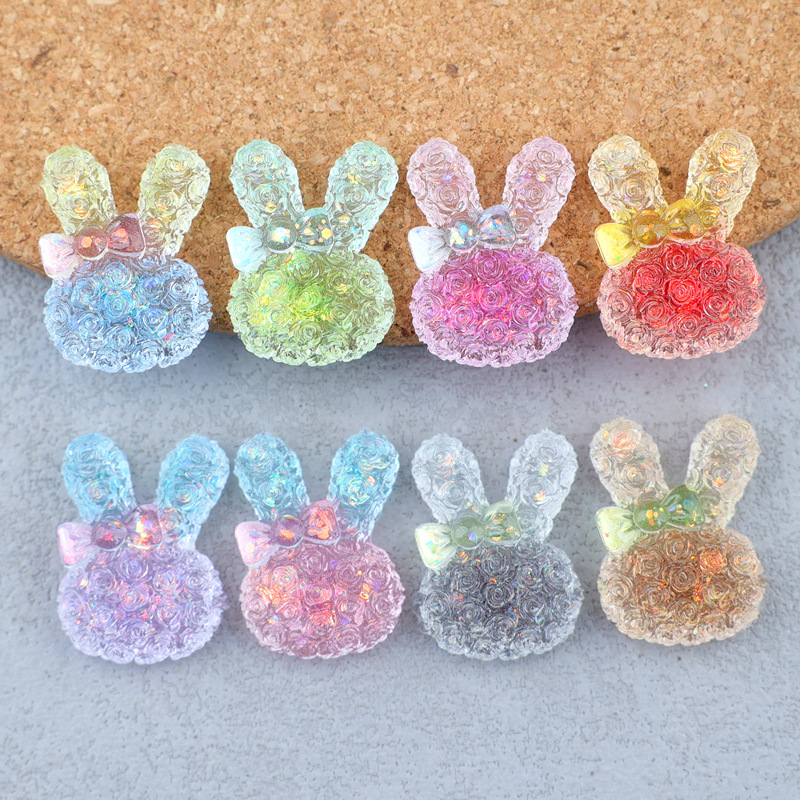 Resin Art Phone Case - 5個入り 18*25mm 光るグラデーションウサギレジンカボション DIYクリップ、携帯ケース、キーホルダー、イヤリング、手作りジュエリークラフト装飾用。