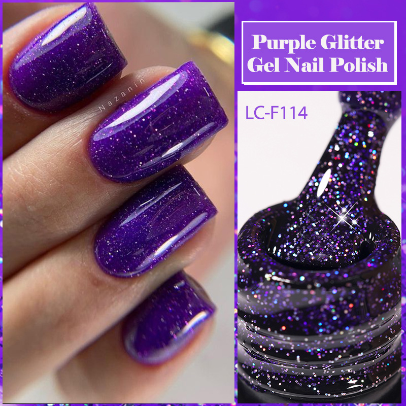 Resin Art Purple - LILYCUTE パープルグリッタースパンコールジェルネイルポリッシュフルカバレッジ光沢のある色半永久すべてマニキュアネイルアートジェルワニス