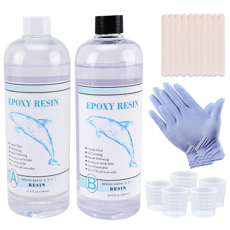 Resin Art Kit For Beginners - 1:1 クリアエポキシ樹脂クリスタルクリアアート樹脂エポキシ 2 パートエポキシ鋳造樹脂キット、計量カップ、スティック、シリコン手袋付き
