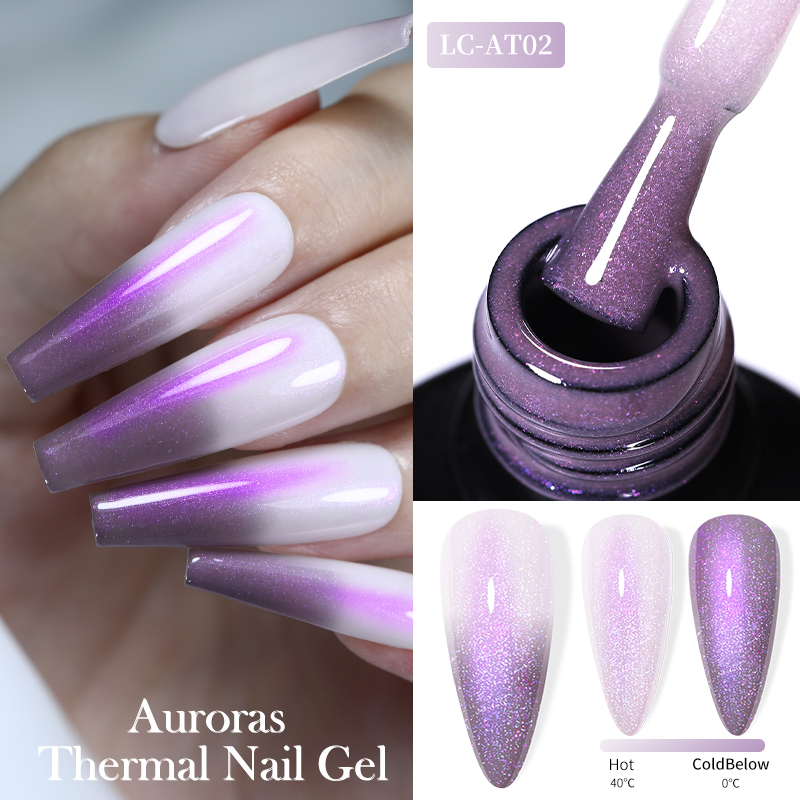 Resin Art Purple - LILYCUTE 7ML オーロラ サーマルジェルネイルポリッシュ パープルグリッター 温度変化