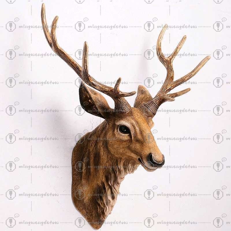 Resin Art Handmade - フェイク鹿の頭飾り 17インチ 模造動物の頭飾り 壁飾り 手作り ファームハウス風装飾