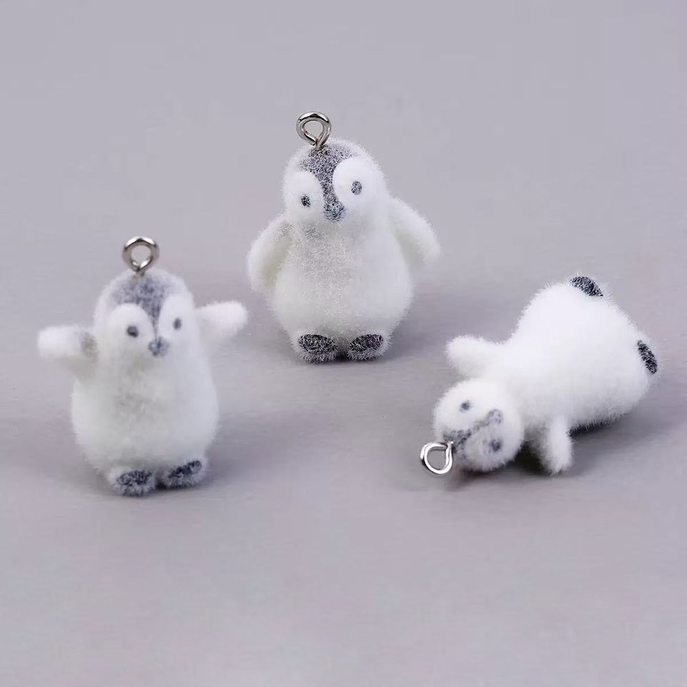 Resin Art Notes - 5個入り フロッキング加工 小さなペンギン レジンチャーム 動物ペンダント DIY