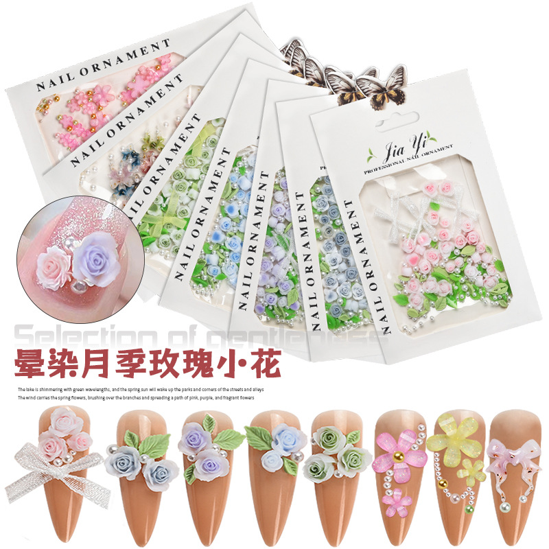Resin Art Rose Petals - 夏らしいミニパールレジンピンクカメリアローズ3Dネイルアートチャーム、ミックスゴールドスチールボールグリッター、五弁花デコレーション
