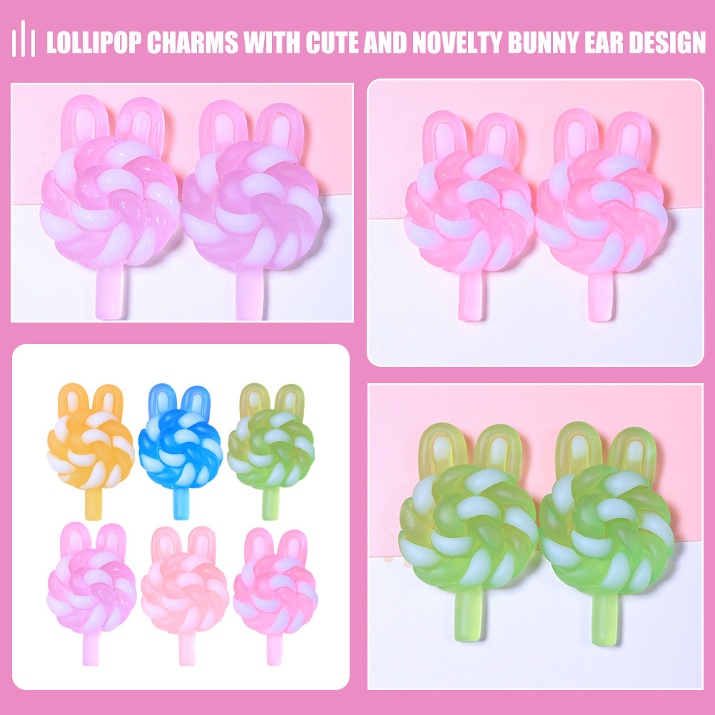 24 個のかわいい漫画ロリポップチャームウサギの形をした光る - Resin Art And Craft のレビューと価格
