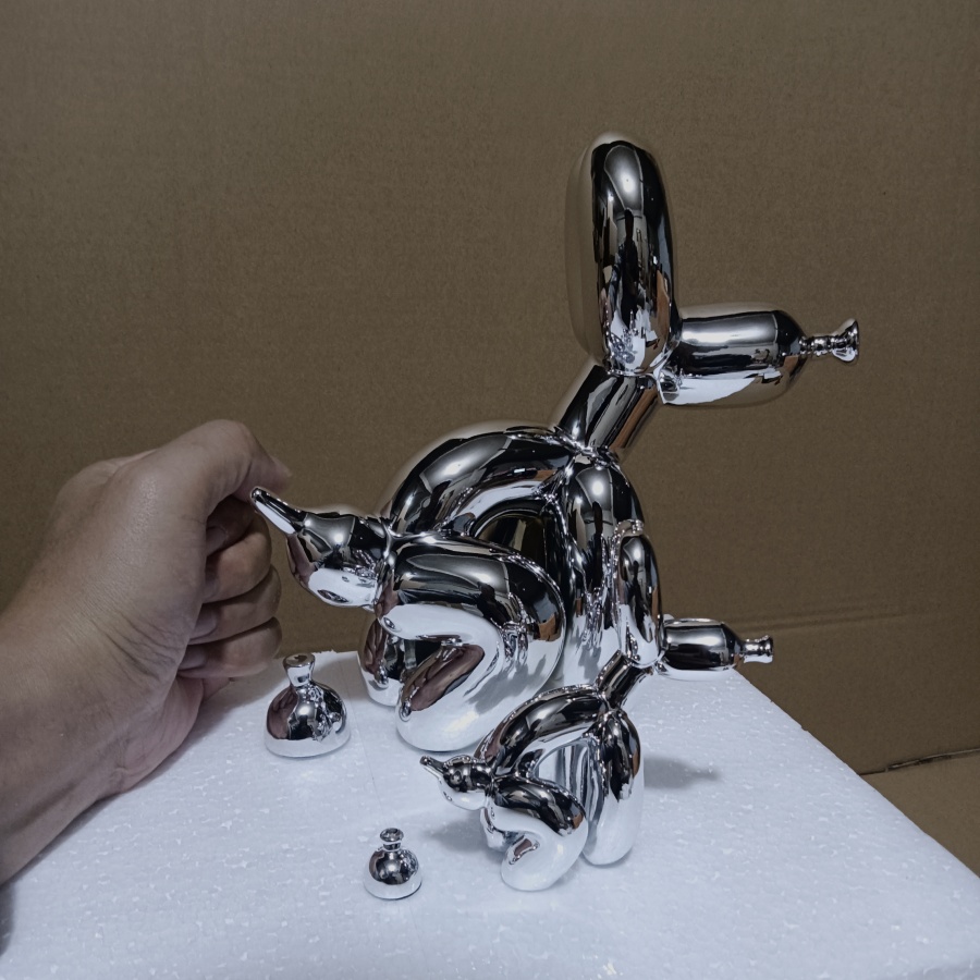 モダンアートスクワットバルーン犬動物装飾像、インテリアリビン - Resin Art With Wood のレビューと価格