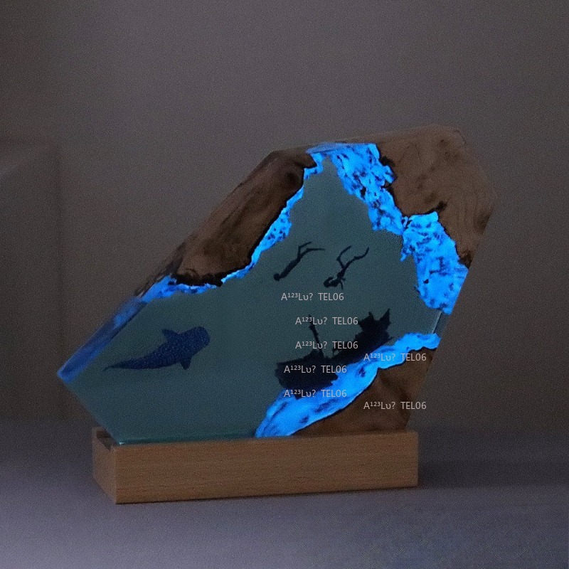 木製樹脂ナイトライトオーシャンアートデスクデコレーションサメ - Resin Art With Wood のレビューと価格