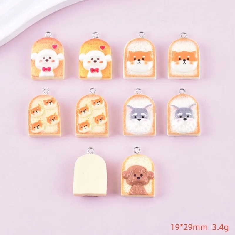 10 個かわいいトースト犬樹脂ペンダント漫画動物チャーム D - Resin Art And Craft のレビューと価格