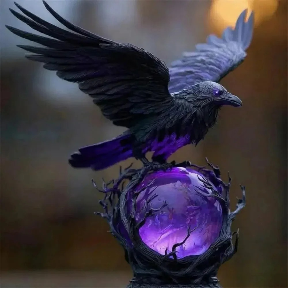 ゴシック・レイヴンLEDランプ彫刻 紫色の光る球体 ミステリ - Resin Art Purple のレビューと価格