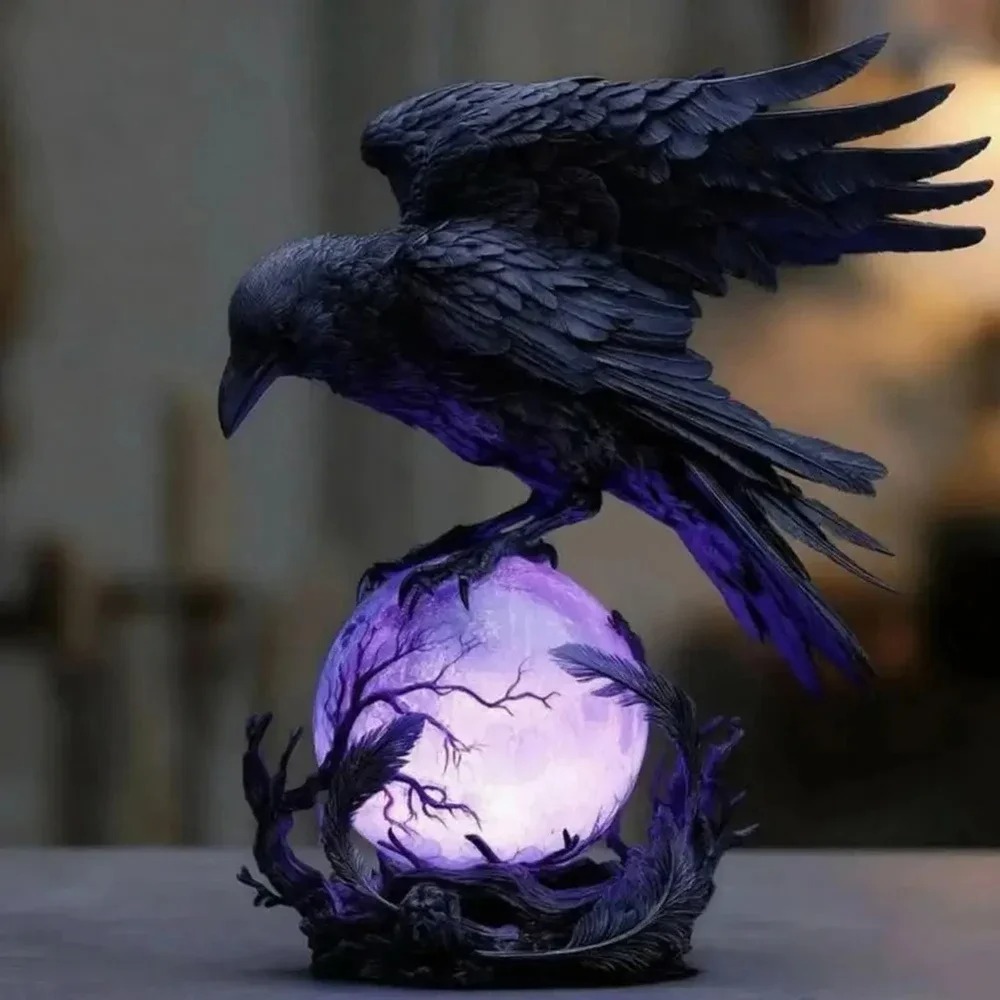 ゴシック・レイヴンLEDランプ彫刻 紫色の光る球体 ミステリ - Resin Art Purple のレビューと価格