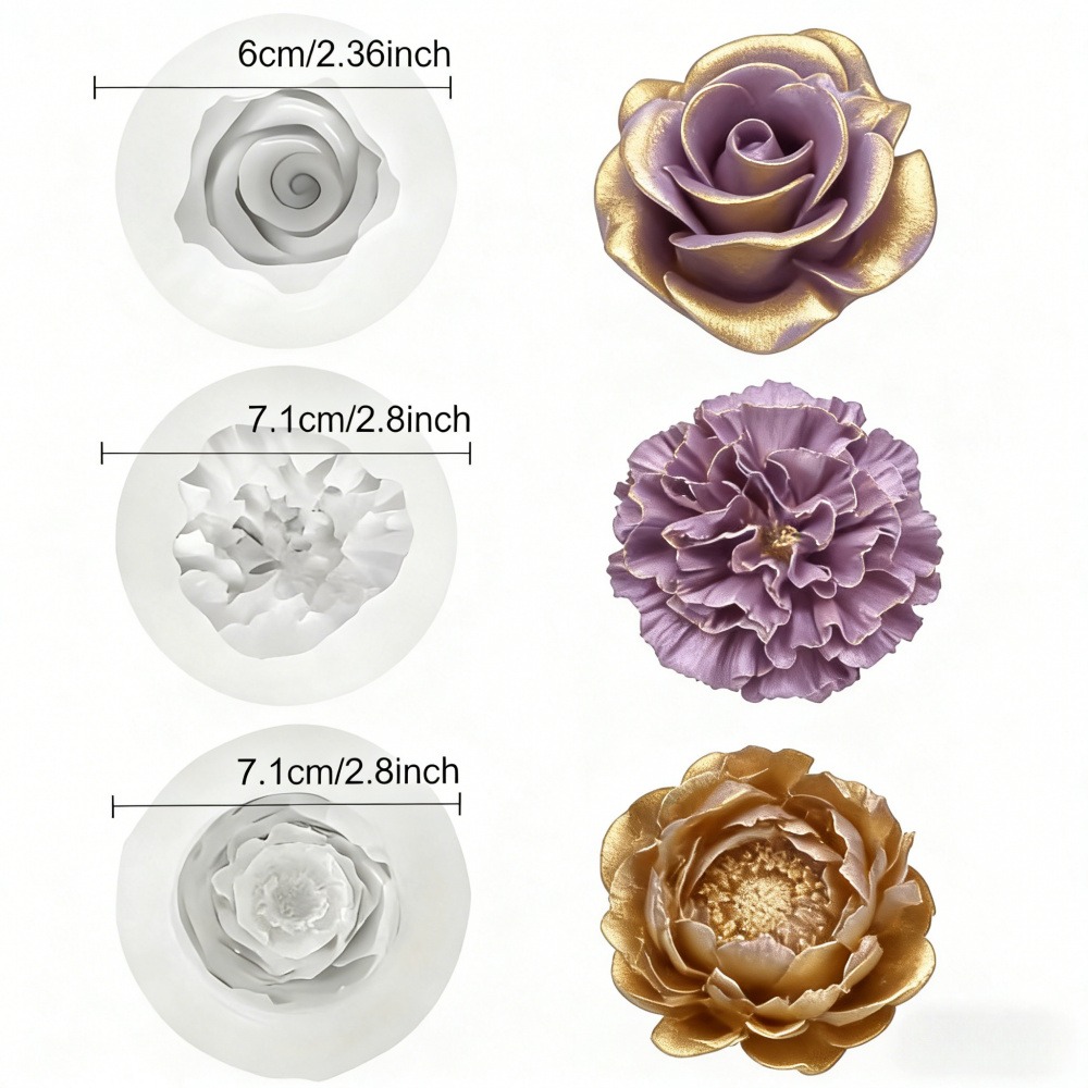 バラ、牡丹、カーネーション用の3ピースシリコンモールド、キャ - Resin Art Rose Petals のレビューと価格