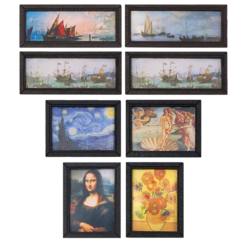 8 個 1:12 ドールハウスヴィンテージ油絵ミニ壁アート写 - Resin Art With Wood のレビューと価格