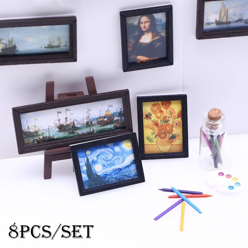 8 個 1:12 ドールハウスヴィンテージ油絵ミニ壁アート写 - Resin Art With Wood のレビューと価格