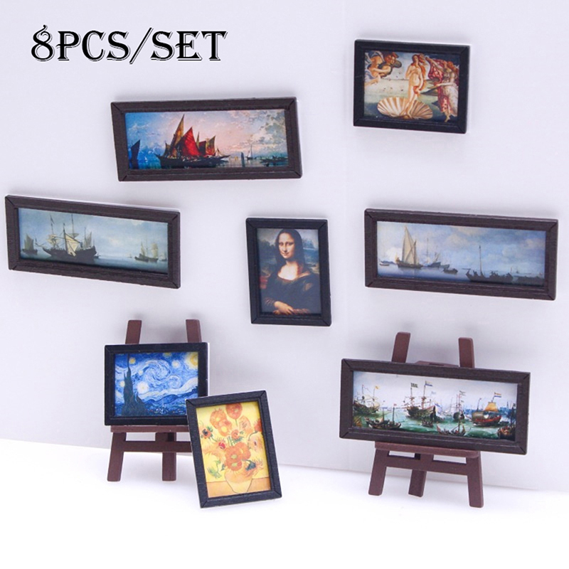 8 個 1:12 ドールハウスヴィンテージ油絵ミニ壁アート写 - Resin Art With Wood のレビューと価格