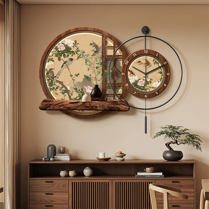 新しい中華レストラン装飾画：花と鳥の時計台背景壁掛けアート古 - Resin Art On Wood のレビューと価格