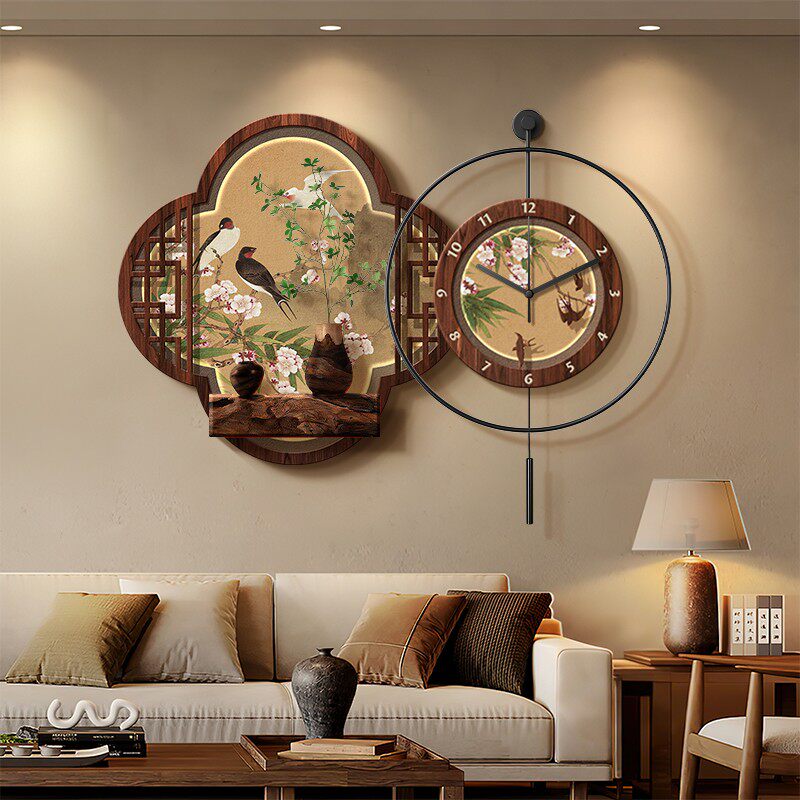 新しい中華レストラン装飾画：花と鳥の時計台背景壁掛けアート古 - Resin Art On Wood のレビューと価格