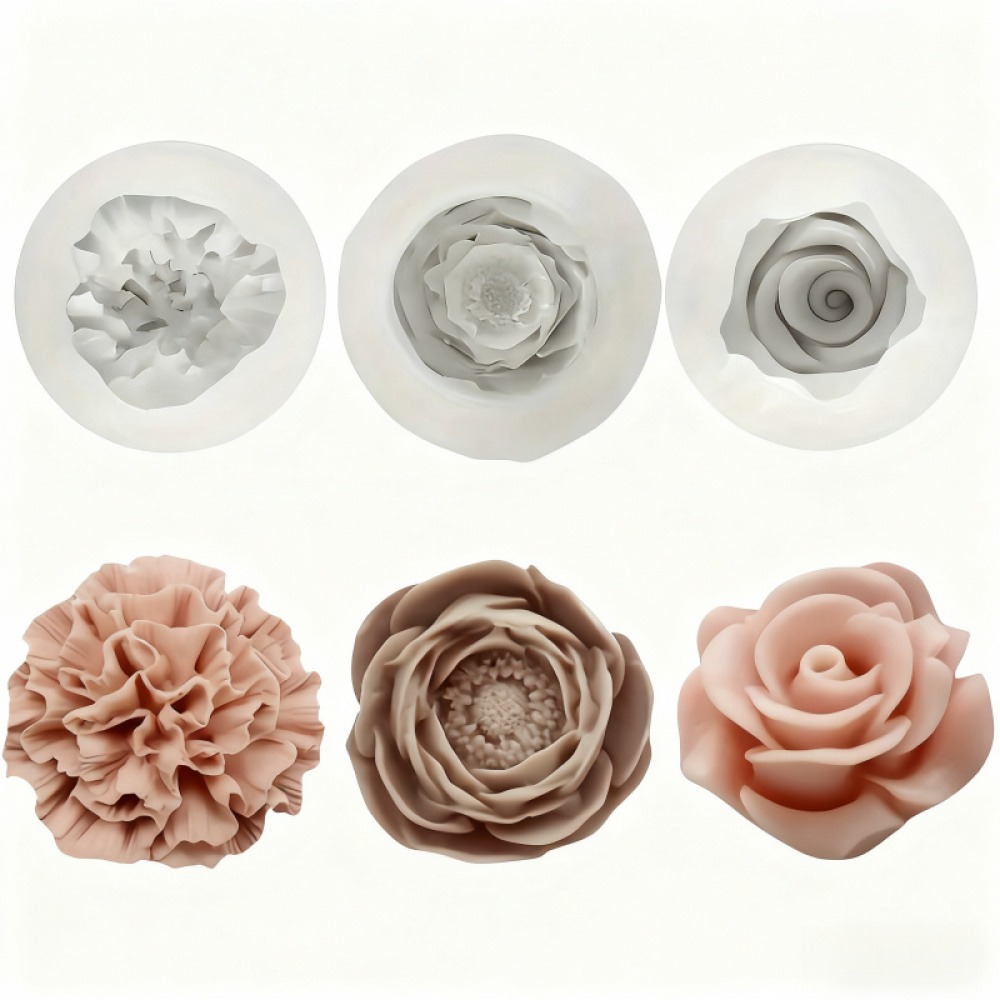 3ピースのバラ、牡丹、カーネーションのシリコン型、キャンドル - Resin Art Rose Petals のレビューと価格